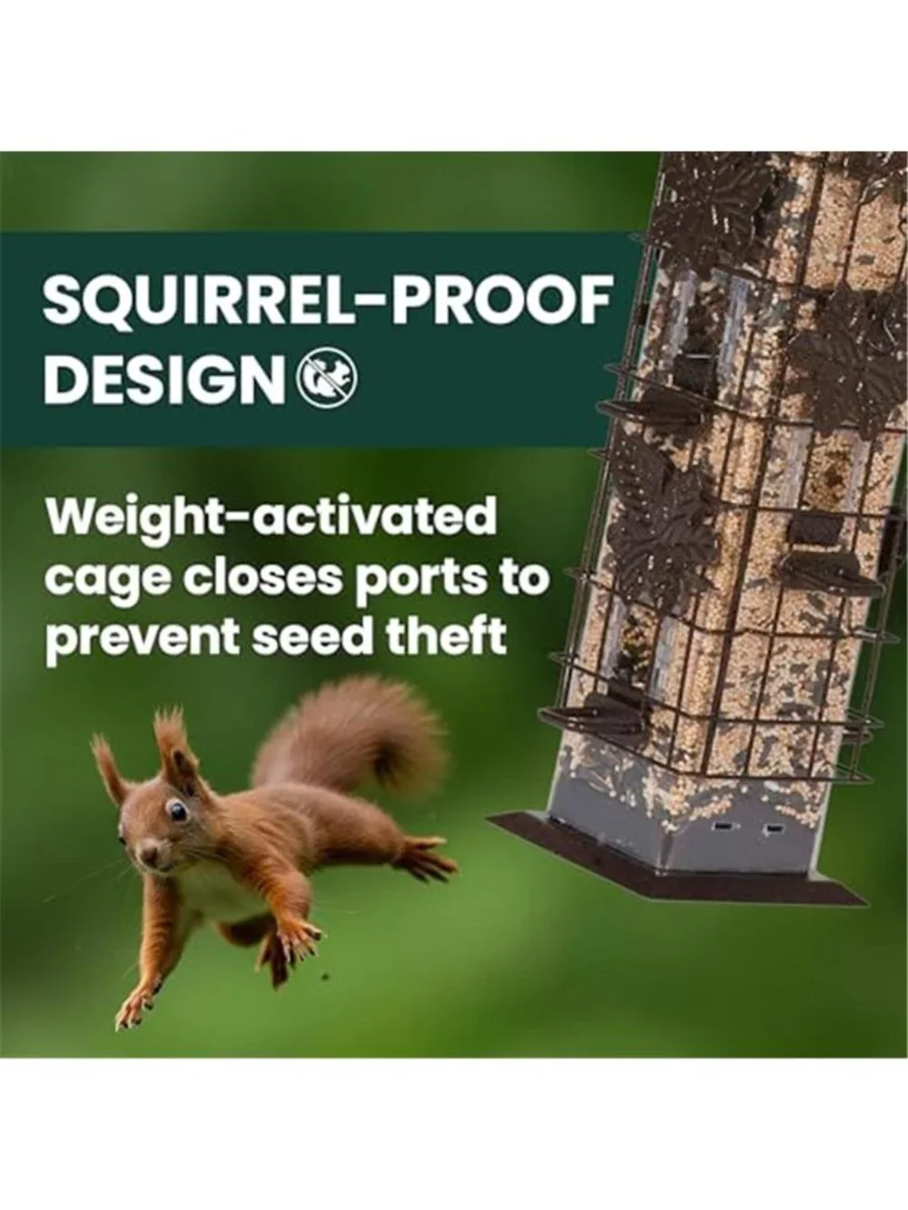 Squirrel-Be-Gone Squirrel Proof Bird Feeder, 2LB, Outdoor Wild Bird Feeder